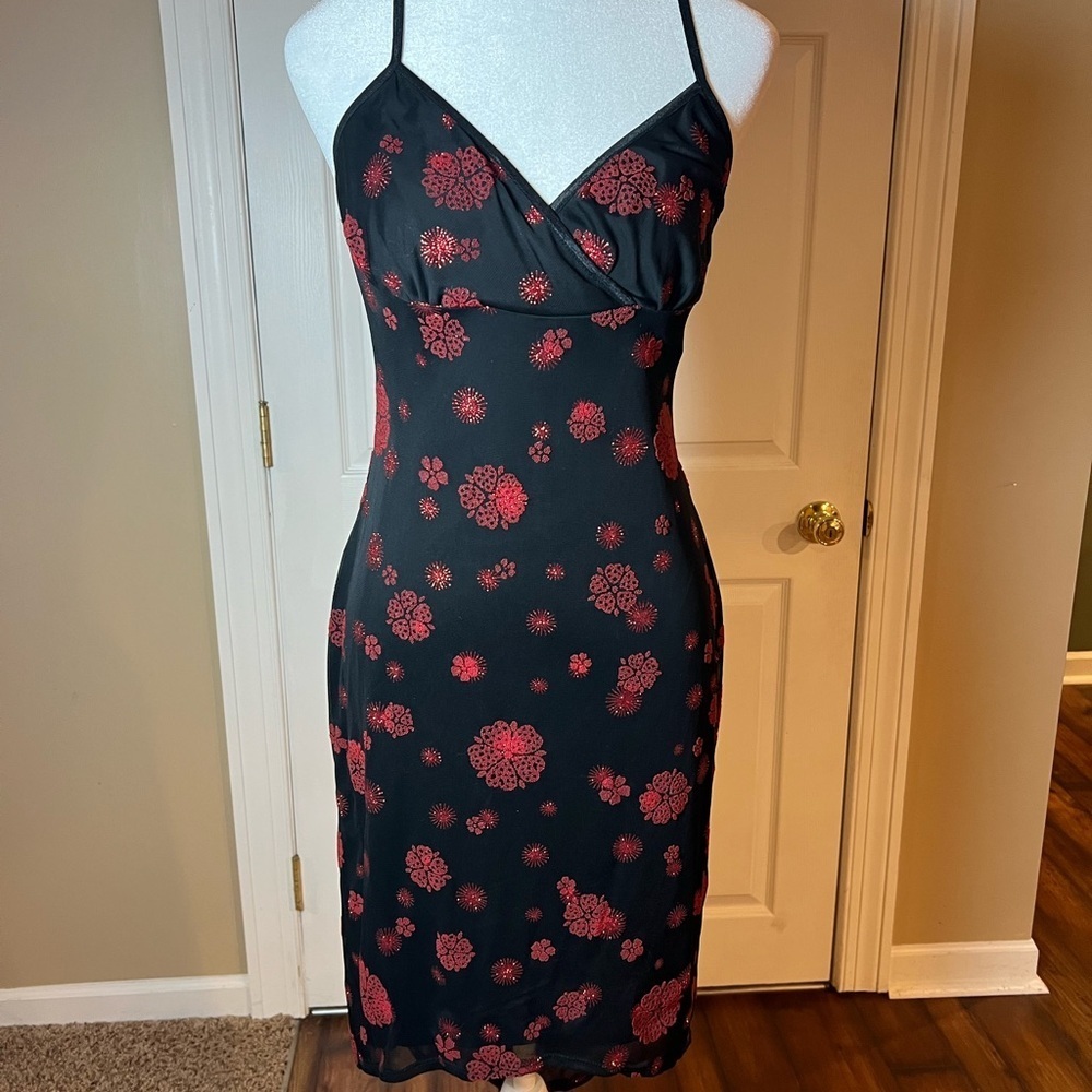 Vtg Rampage Slip Dress Womens M Spaghetti Strap VNeck Beaded Sequin Y2K 90s USA*